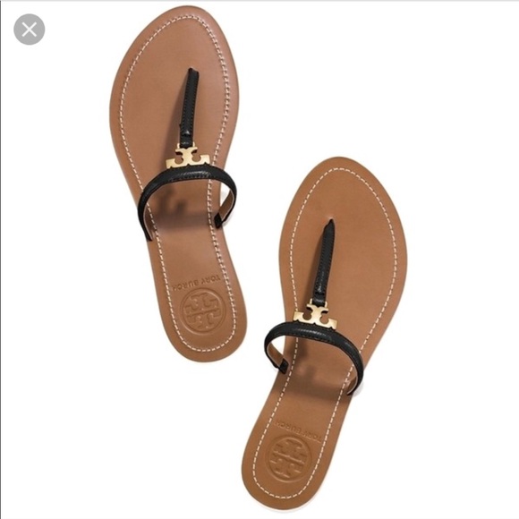 Tory Burch Shoes - Tory Burch t logo black gold sandals 9 with box